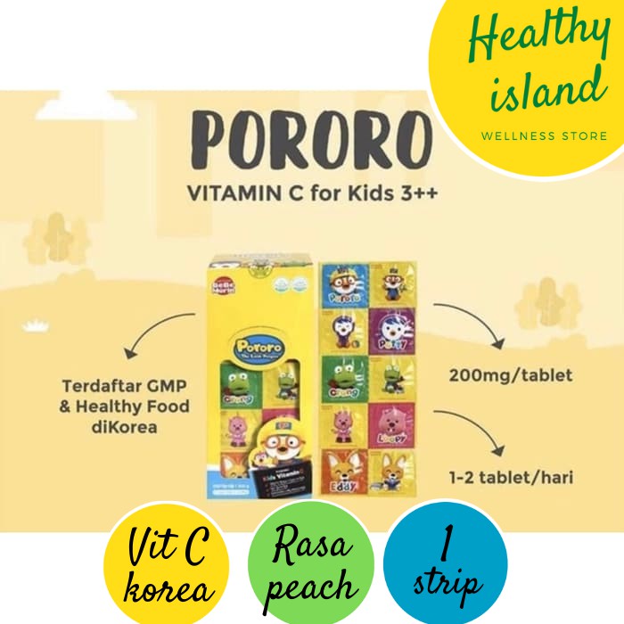 Vitamin C Korea Anak 2+ Tahun Rasa Peach Bebe Morin Pororo Kids Strip