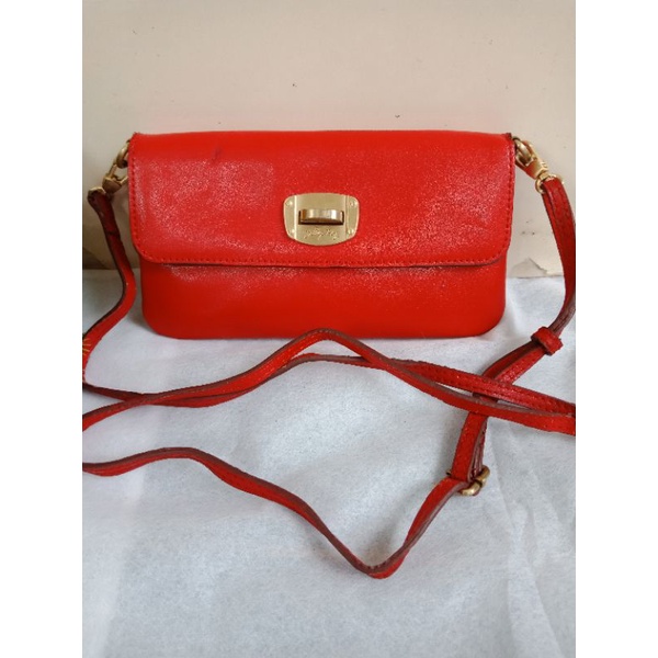 BILLY BAG SLING MERAH KULIT ASLI,  CAKEP &BAGUS,  PRELOVED SLING KULIT,  PRELOVED BILLY BAG