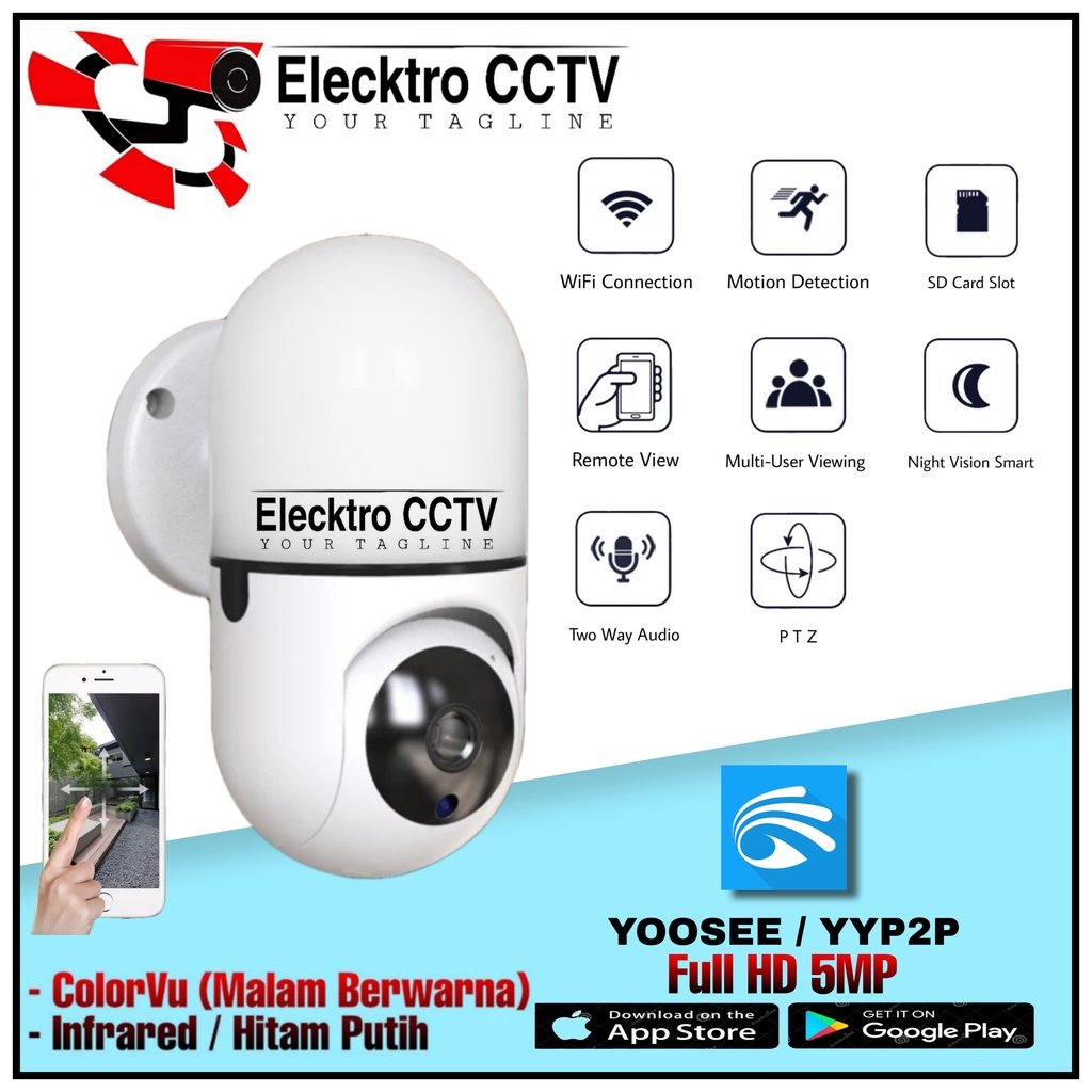 IP CAM CCTV SMART CAMERA YOOSEE KAMERA LAMPU DINDING PTZ MINI 5MP 1080P YOOSEE