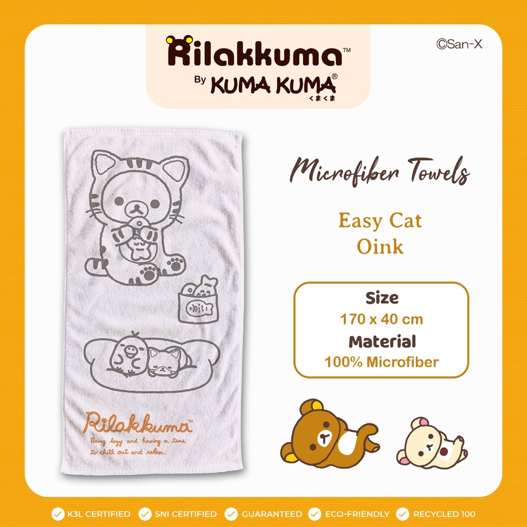 PROMO HANDUK BAYI HANDUK ANAK PREMIUM Handuk KUMA KUMA Microfiber Kuma Kuma Motif ( 70 x 140 cm )-KUMA EASY CAT PINK