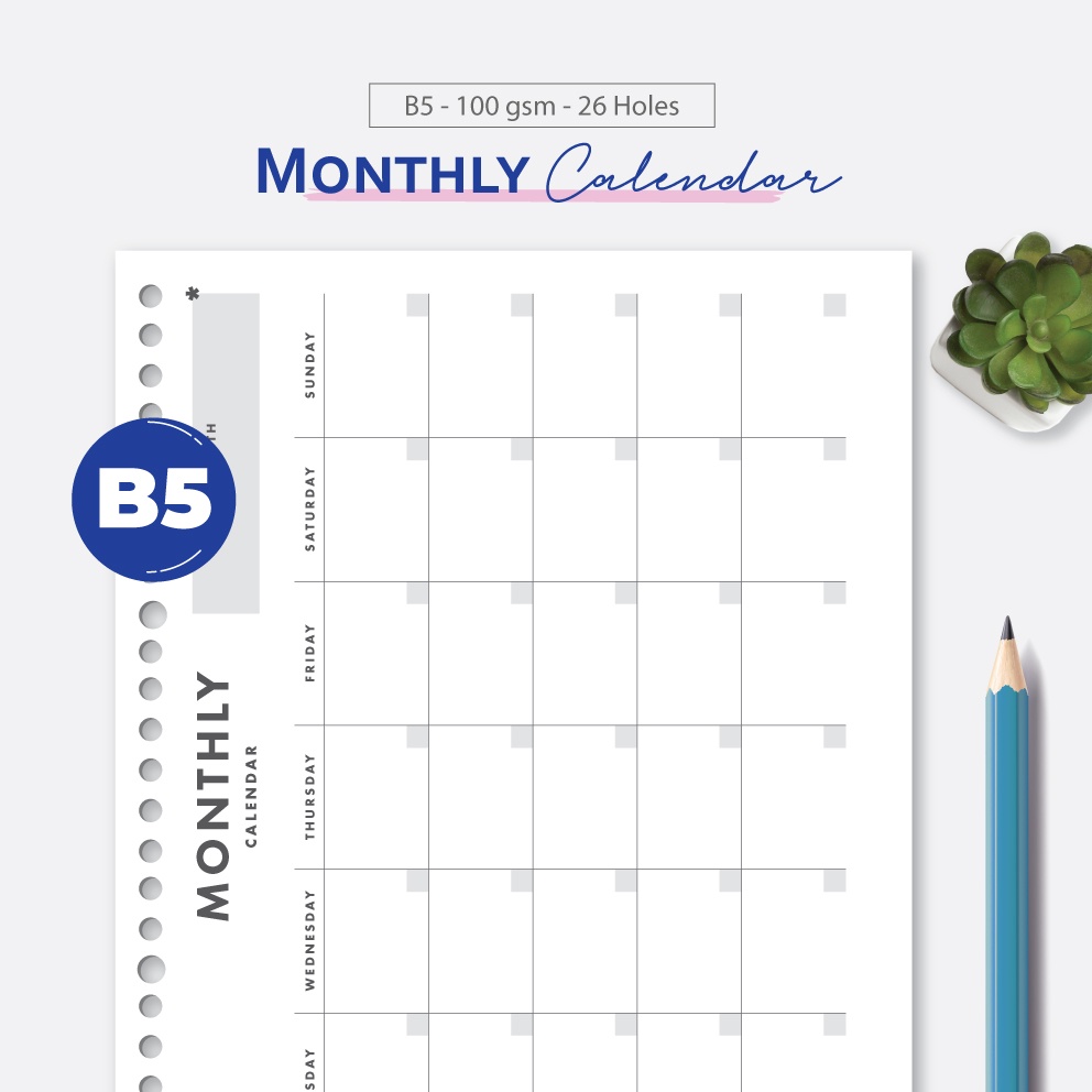 Jual Bukuqu Loose Leaf B5 - L105 Monthly Calendar - Monthly Planner ...