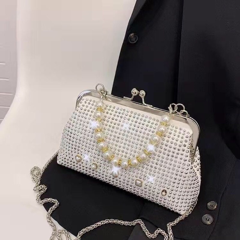 SG3538 syafniegaler tas blingbling blink impor with mutiara tali rantai tas pesta