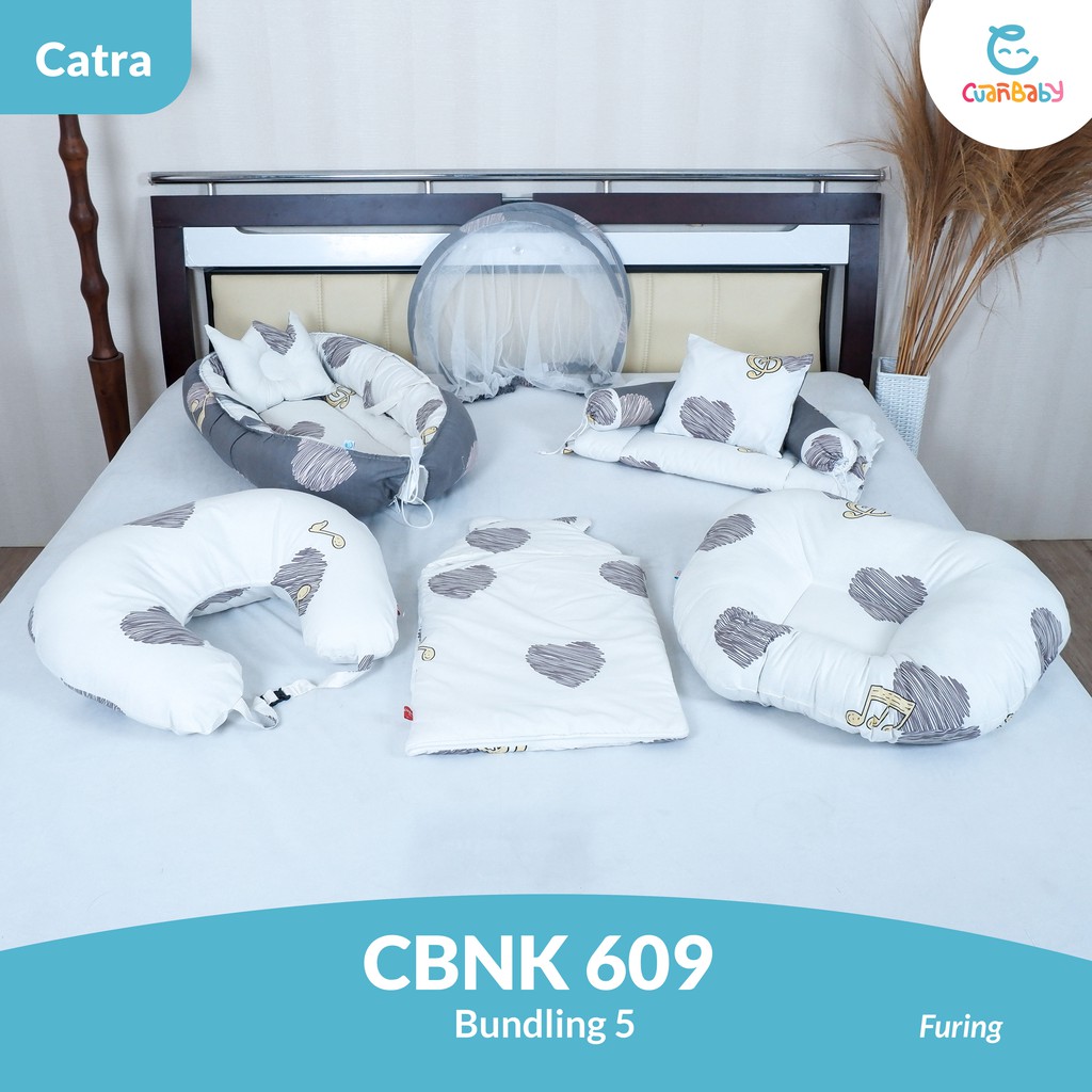 Kasur Bayi Perahu Paket 5 Sprei Furing Motif Love Grey and White Kain Catra CBNK 609