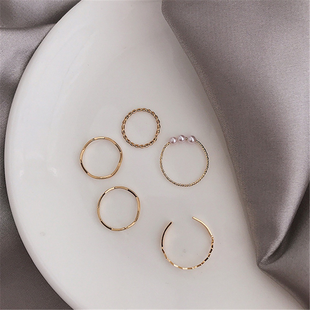 5pcs / Set Cincin Mutiara Gaya Korea Untuk Wanita