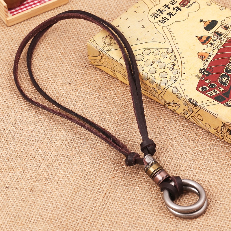 Kalung Kulit Asli Handmade Adjustable Gaya Retro Untuk Pria