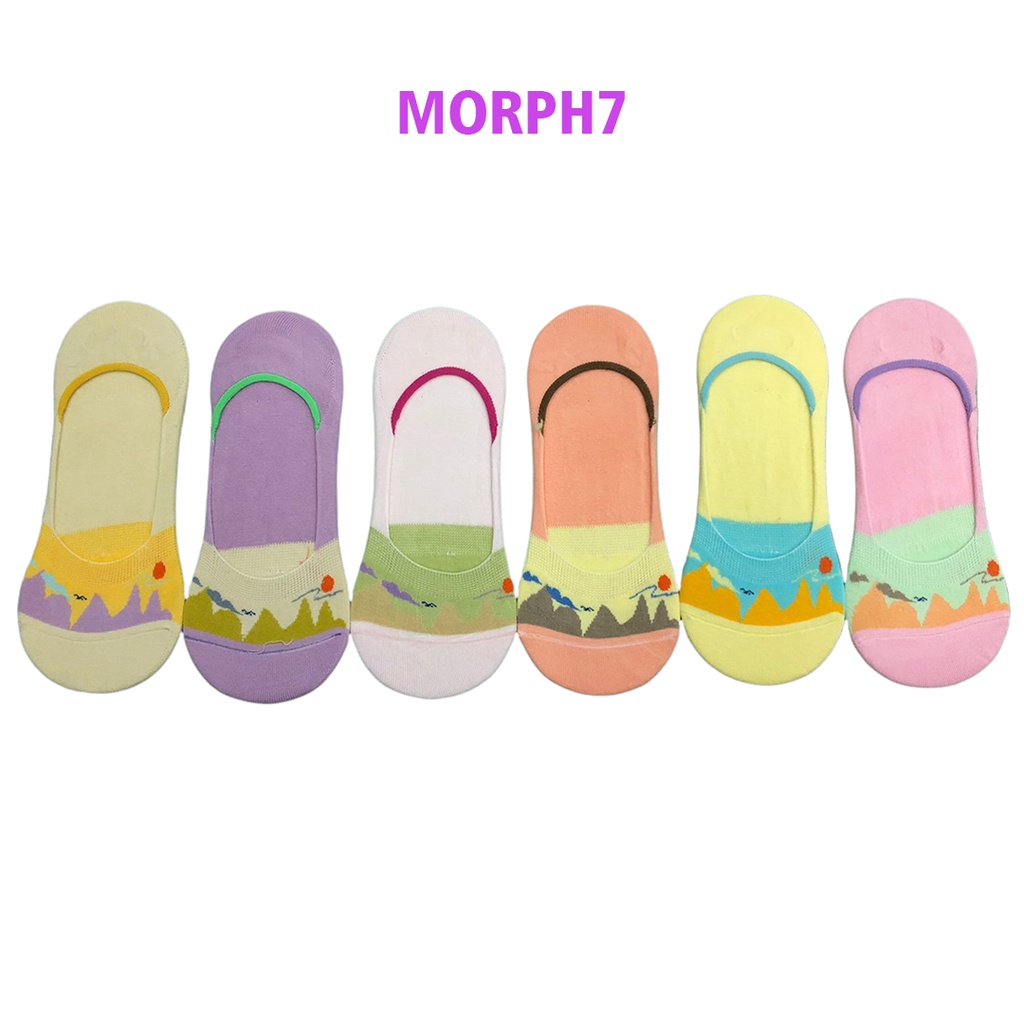 Kaos Kaki Pendek Wanita Invisible Korea Style Hidden 1Pasang (Bahan Katun)(Campur)-Random Morph7