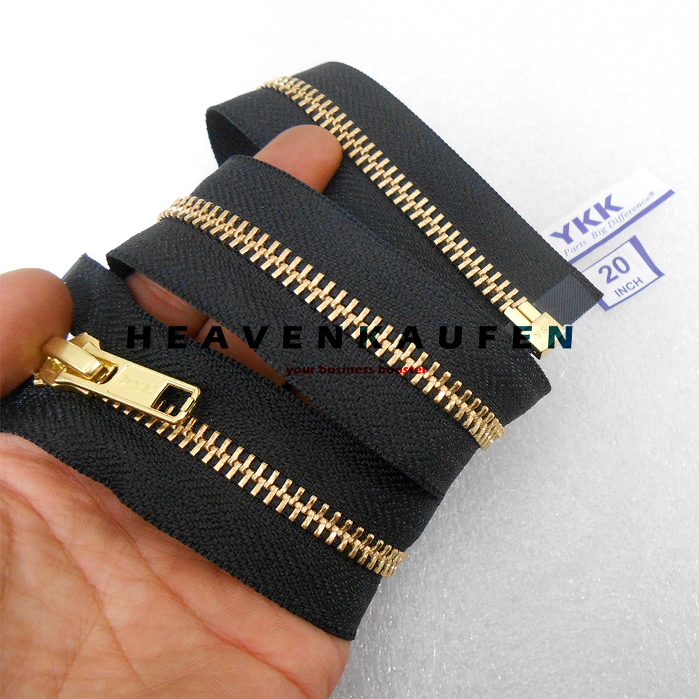 Resleting Zipper YKK Gigi Besi 50 cm / 20 inch Hitam - Gold Open End Buka Lepas Tidak Bolak Balik