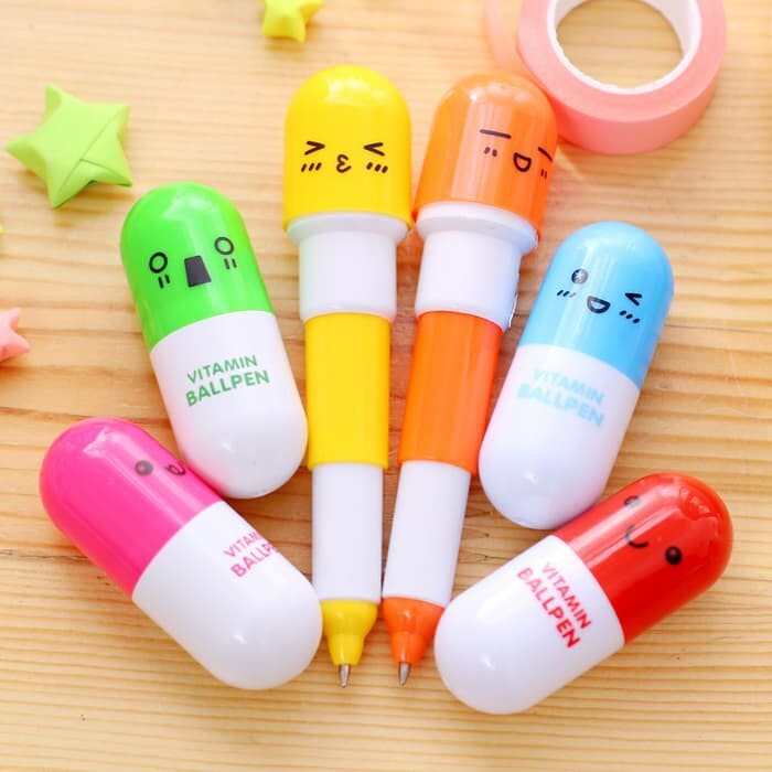 PULPEN KAPSUL / PULPEN EMOTICON VITAMIN / PEN UNIK / BULPEN PENA MOTIF KAPSUL