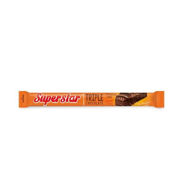 

SUPERSTAR WAFER TRIPLE CHOCOLATE SNACK MAKANAN RINGAN BISKUIT KRIM COKLAT (1 BOX ISI 12 PCS)