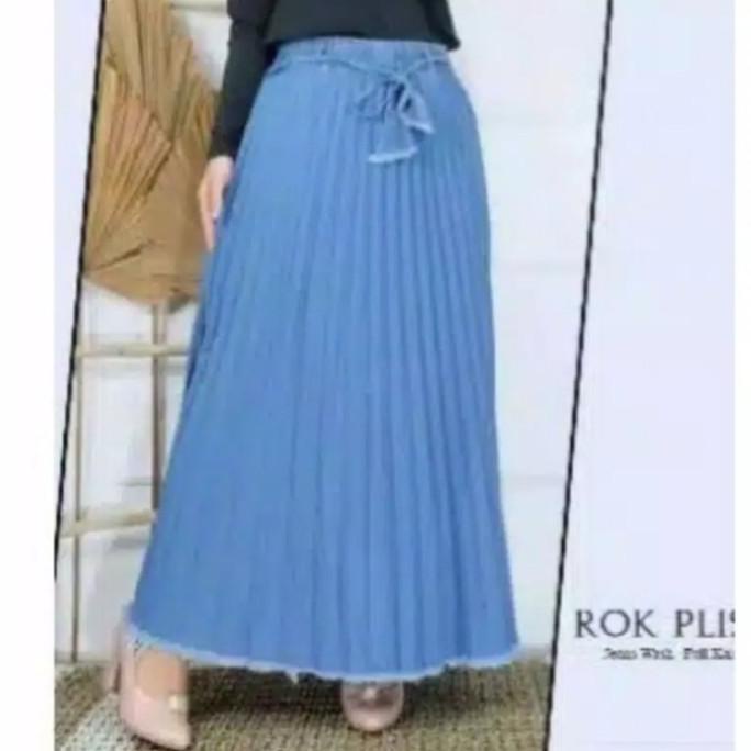 ROK JEANS PANJANG PLISKET WANITA/ROK PLISKET