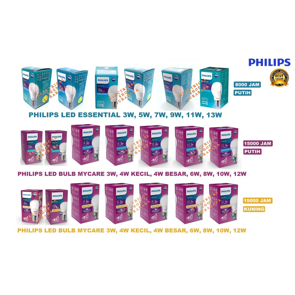 LAMPU LED PHILIPS 3 W - 15 WATT ESSENTIAL BULB MYCARE (GROSIR) 3W 4W 5W 6W 7W 8W 9W 10W 11W 12W 13W 15W PUTIH KUNING 4 5 6 7 8 9 10 11 12 13