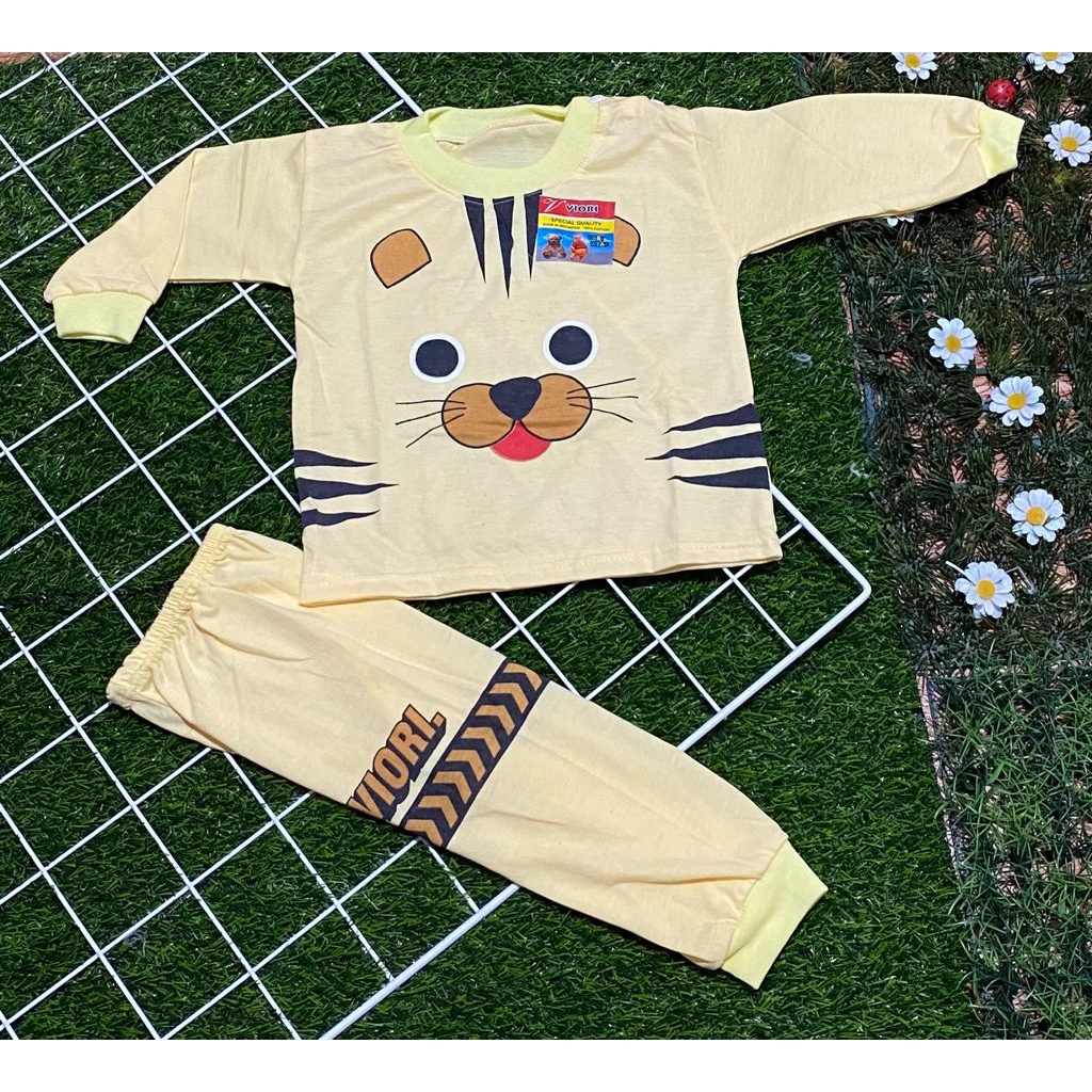 baju bayi setelan motif kucing DASAR WARNA 3-18bulan (PP 045)