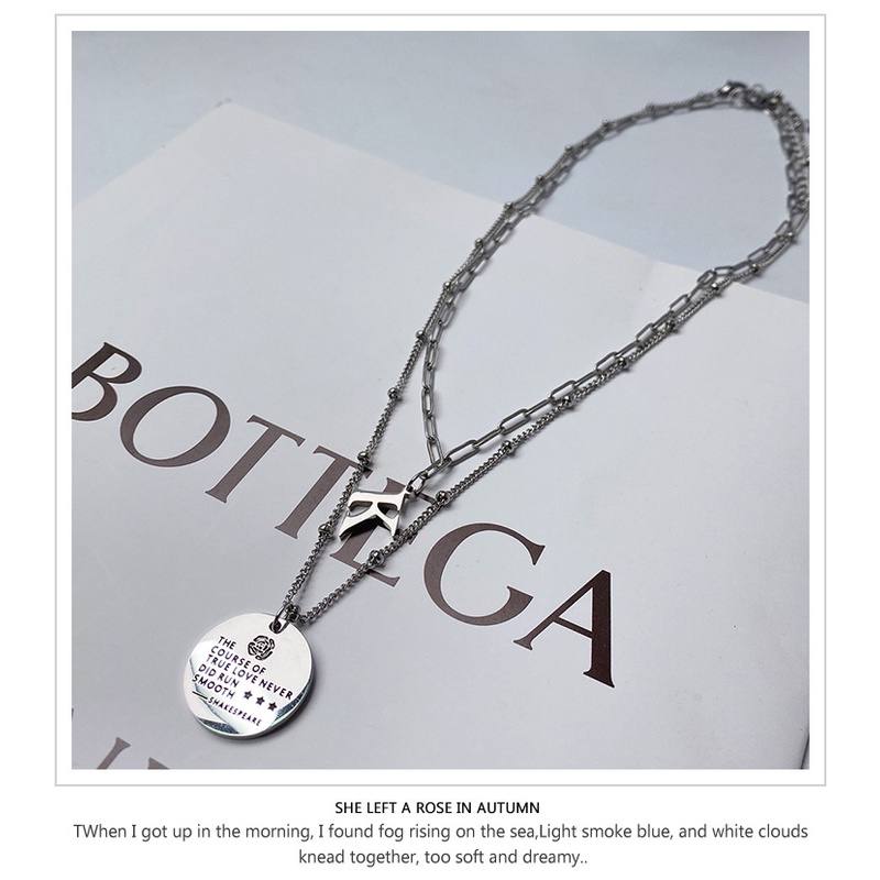 Korea ins personalized sederhana baja titanium kalung wanita hip hop huruf bulat fashion merek liont