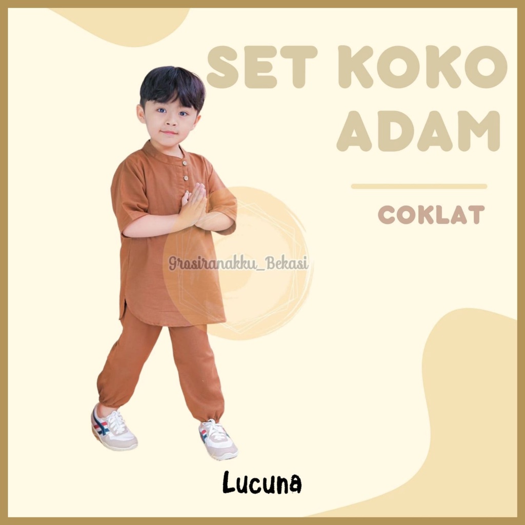 Setelan Anak Koko Adam Lucuna Linen Warna Coklat 1-5tahun