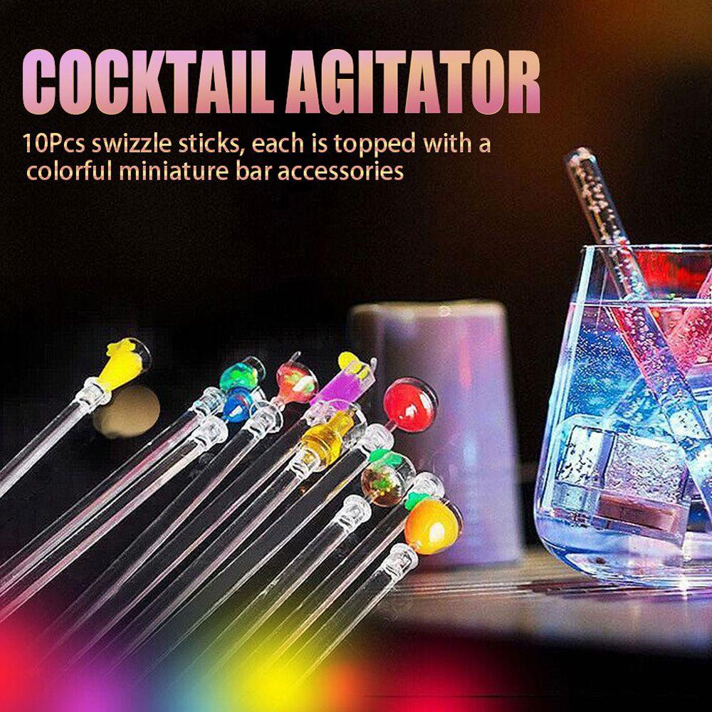 Wonder 10Pcs/Set Pengaduk Minuman Colorful Bar Alat Akrilik Cocktail