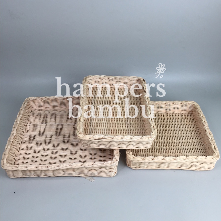 Keranjang Rotan Kotak 25CM 30 CM / Nampan Rotan Seserahan / Nampan Kue