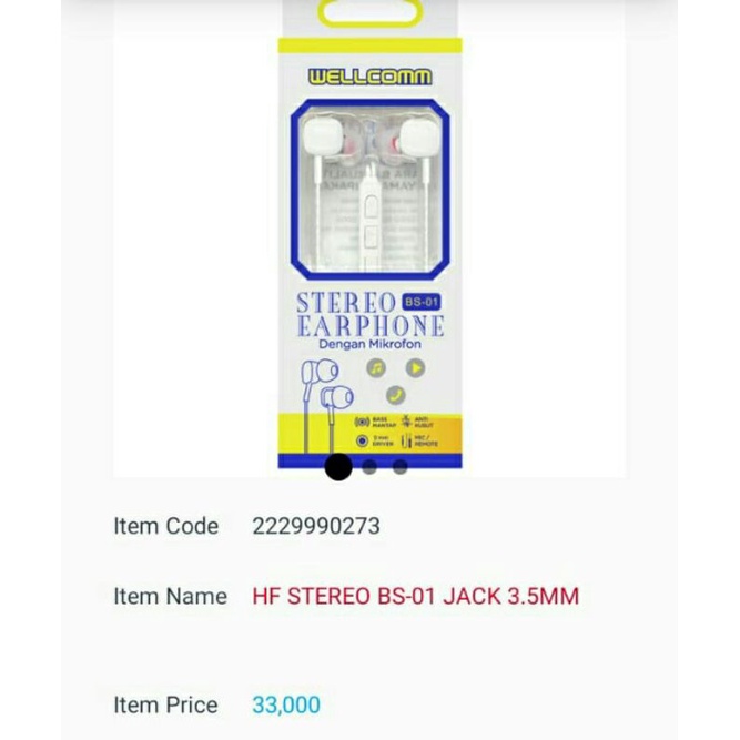 HEADSET/EARPHONE STEREO BS-01