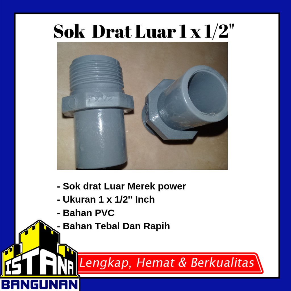 Sok Drat Luar 1 x 1/2" Inch | Sambungan Drat Luar 1 x 1/2" Inch