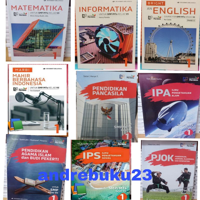 Buku Paket Pelajaran SMP Kelas 7 Kurikulum Merdeka Pendidikan Agama Matematika Informatika PPKn IPA IPS  Bahasa Indonesia Bahasa Inggris Pjok Erlangga-0