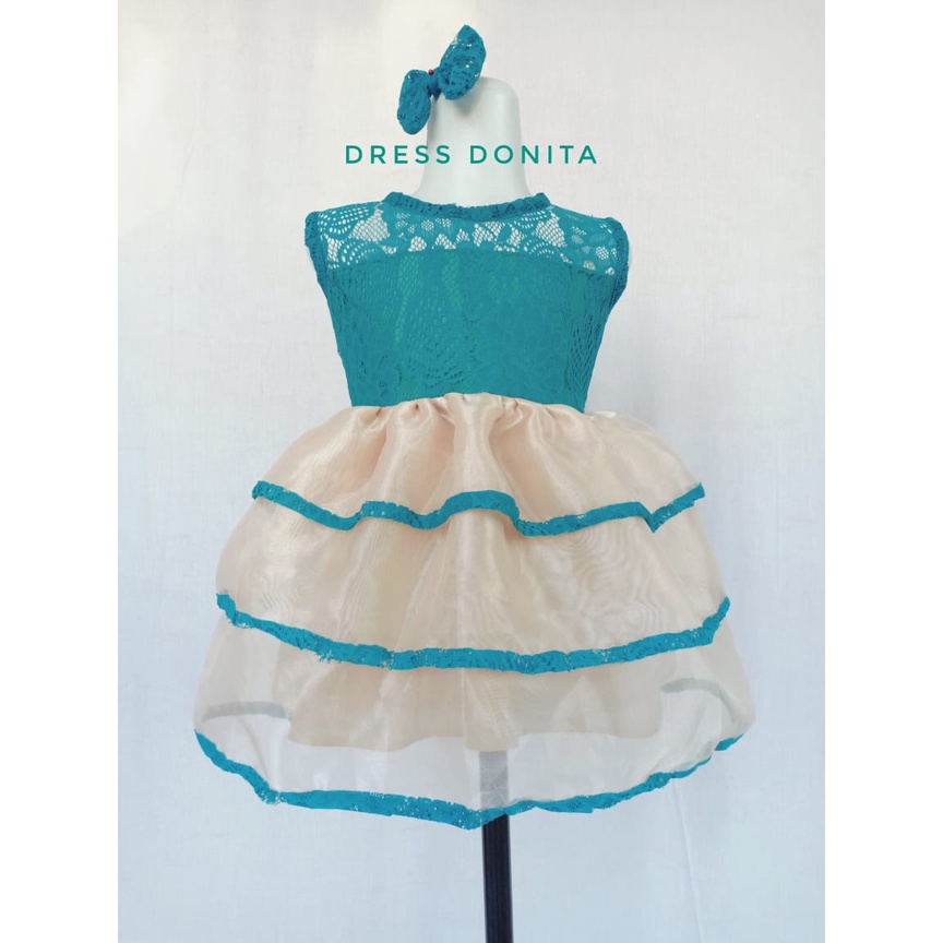 Dress Donita/Dress Model Terbaru/Dress Brukat Kekinian/Dress Pesta Cantik Warna Tosca