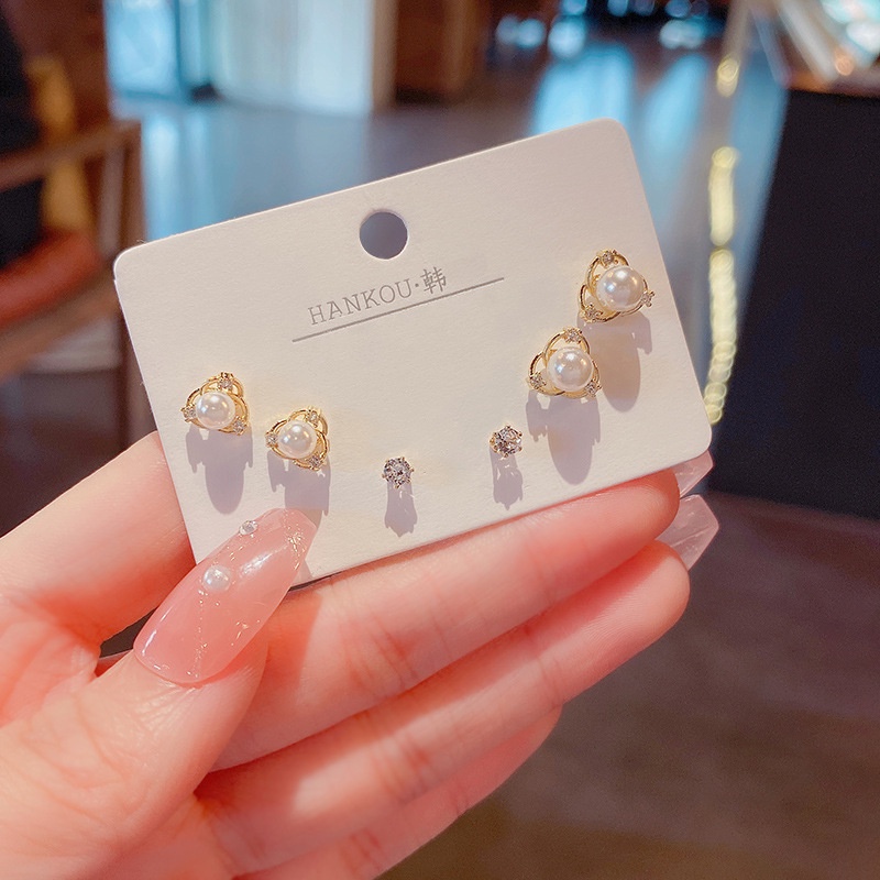 Set Anting Tusuk Sterling Silver 925 Desain Simple Hias Mutiara Zircon Berkilau Untuk Wanita