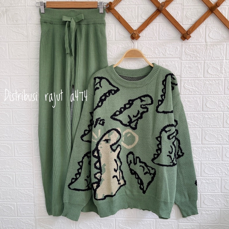 ONESET SWEATER DINO OVERSIZE SETELAN KULOT