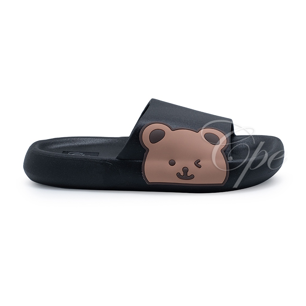 CALL SLPT CUTE BEAR Sandal Slop Slip On Teplek Wanita Sandal Cewek-Big Bear Black