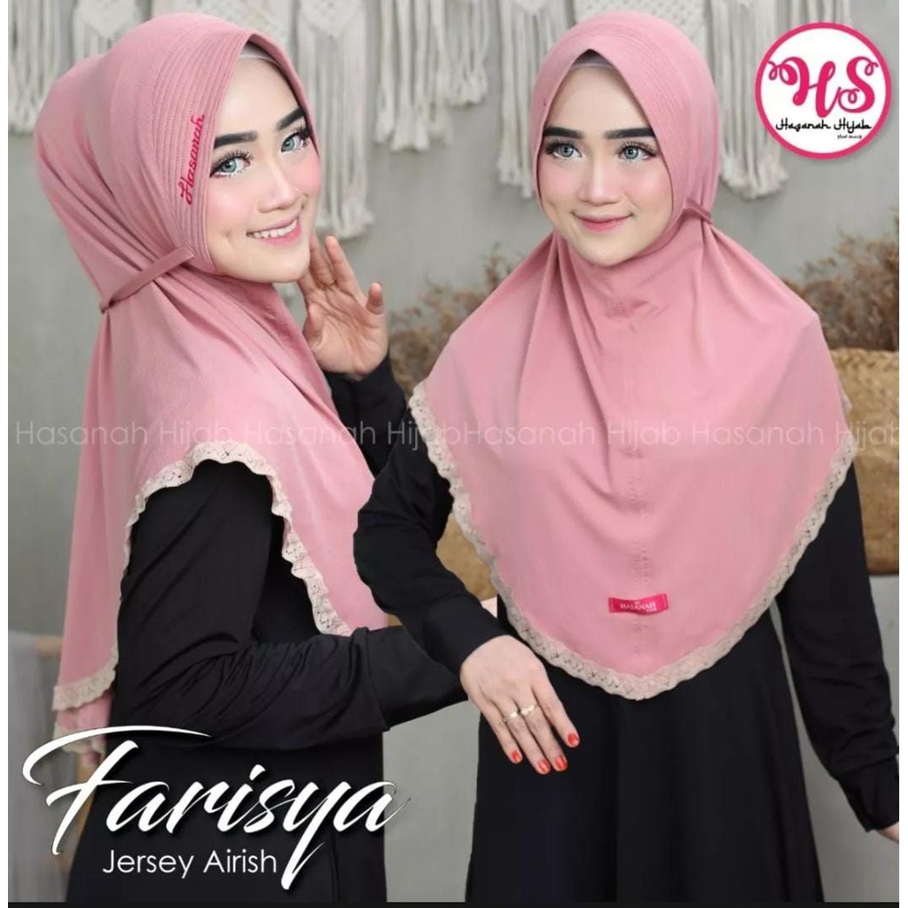 Hijab Bergo Maryam  Renda Bawah Instan Pet Tali Belakang Jersey Ori Hasanah Hijab / JIlbab Renda Jer