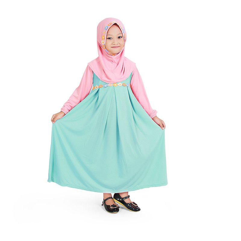  Baju Muslim Gamis Anak Perempuan Murah Mint Peach 