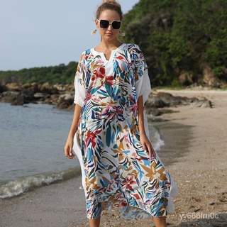 Sexy Bohemian Maxi Dress Plus Size Long Cover Ups Beach Tunic Pareo De Plage Bathing Suit Cover Ups