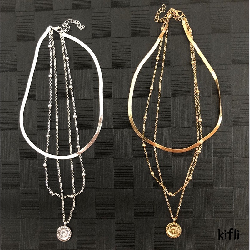 Korea Multi-Lapisan,Rantai Lotus Liontin Kalung,Paduan Aksesoris Fashion