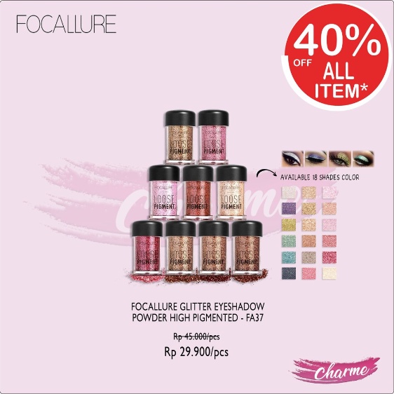 (READY&amp;ORI) Focallure Glitter Eyeshadow Tabur Loose Powder High Pigmented pigment 8 Color FA37 FA 37 Tabur Glitter