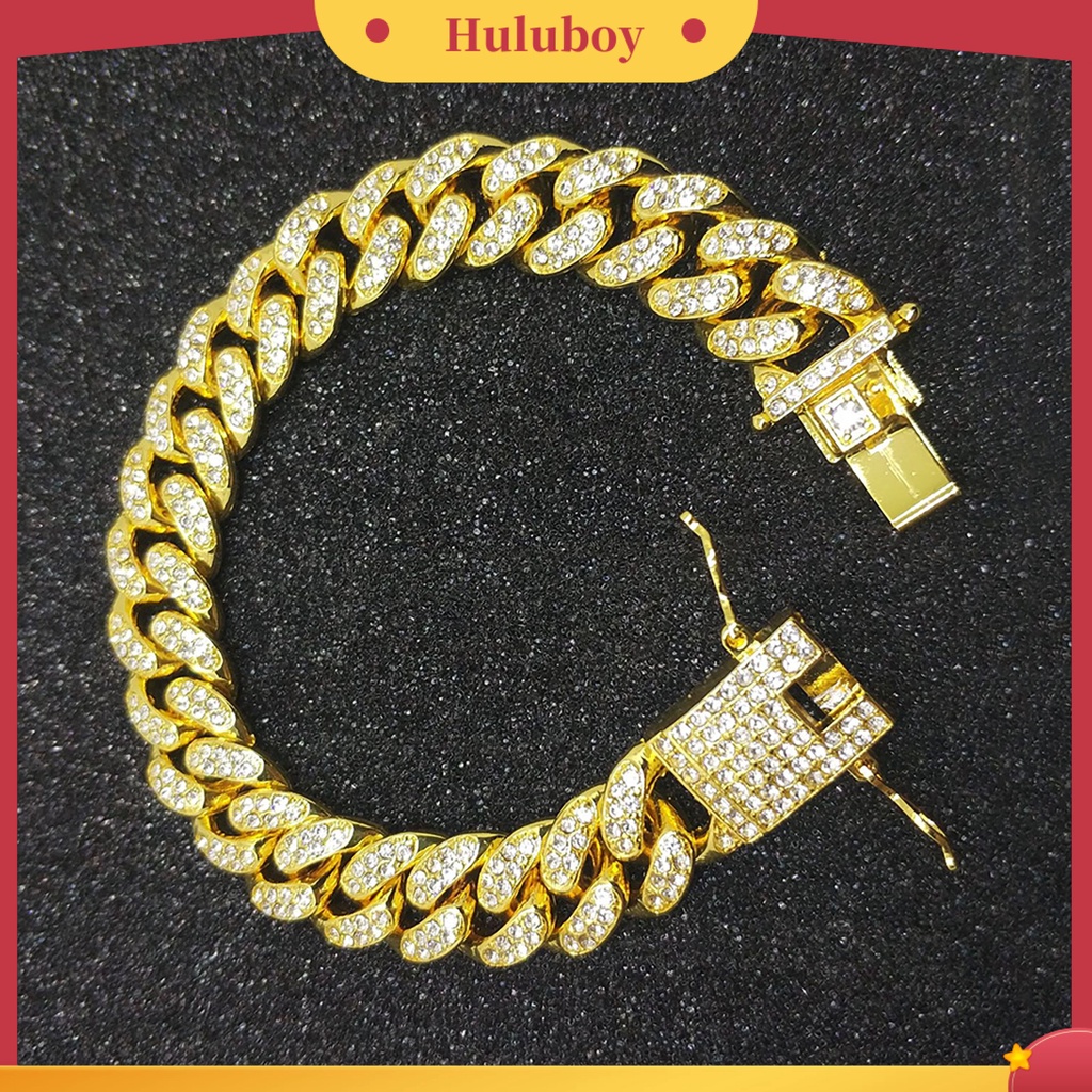 Hu Hu Hu Hu Hu Alat Bantu Pasang Kacamata♡ Gelang Rantai Cuba Link Hias Berlian Imitasi Gaya Hip Hop Untuk Pria