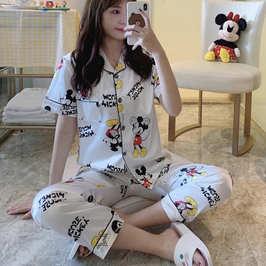 RYX - Mickey Streak Sleepwear Satu Set Baju Wanita Fashion Tidur  - Ori Import