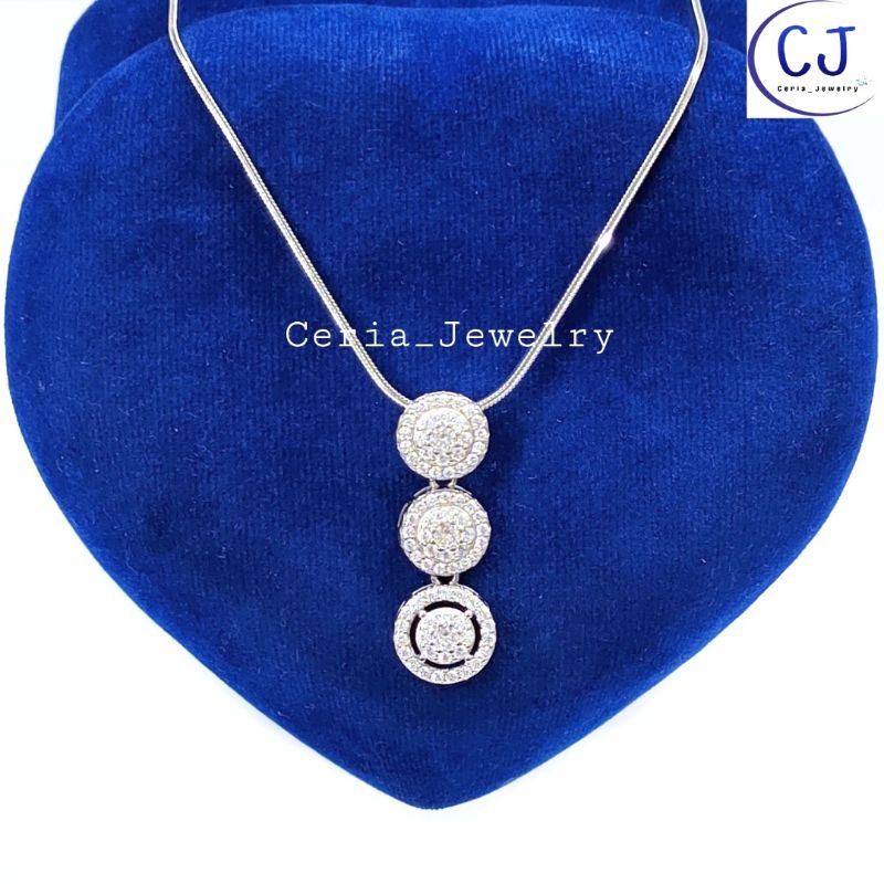 Kalung Perak Asli Silver 925 Lapis Emas Rosegold dengan Liontin Bulat 3 Susun