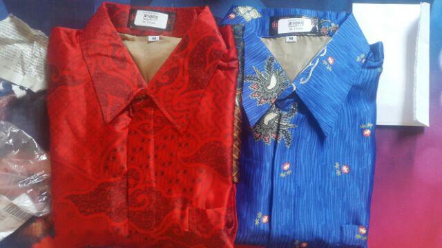 Eb Tradisional Kemeja Batik Lengan Panjang Motif Batik Mega Mendung Bahan Semi Sutra