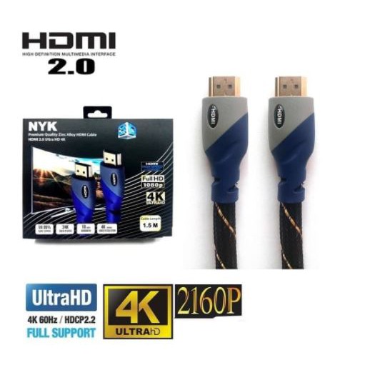 Cable hdmi 2.0 nyk 1.5m gold m-m 4k 60hz uhd hdcp 3d 18Gbps ethernet - Kabel hdtv 1.5 meter male