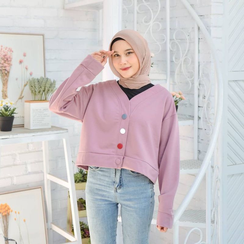 Set Wanita Crop Lenka Sweater Crop Oversize Wanita Kancing Size M.L.Xl | Oversize Crop Wanita | Sweater Crop Korean Style Wanita