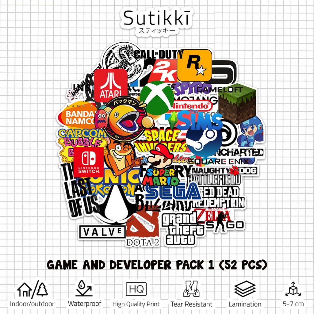 Sutikki | Sticker Pack Logo Game Developer Software Videogame Stiker Laptop Vinyl Full Decal Set 1