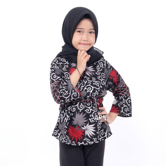 BATIK COUPLE KELUARGA sania ruffle ori ndoro jowi MOTIF KEMBANG LANGIT-Blous anak