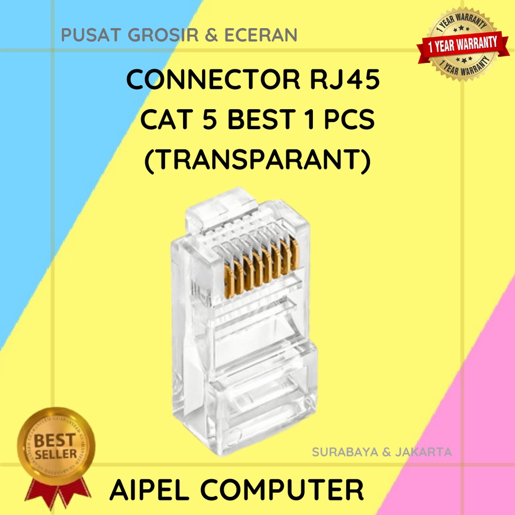 RJ451 | CONNECTOR RJ45 CAT 5 BEST 1 PCS ( TRANSPARANT )