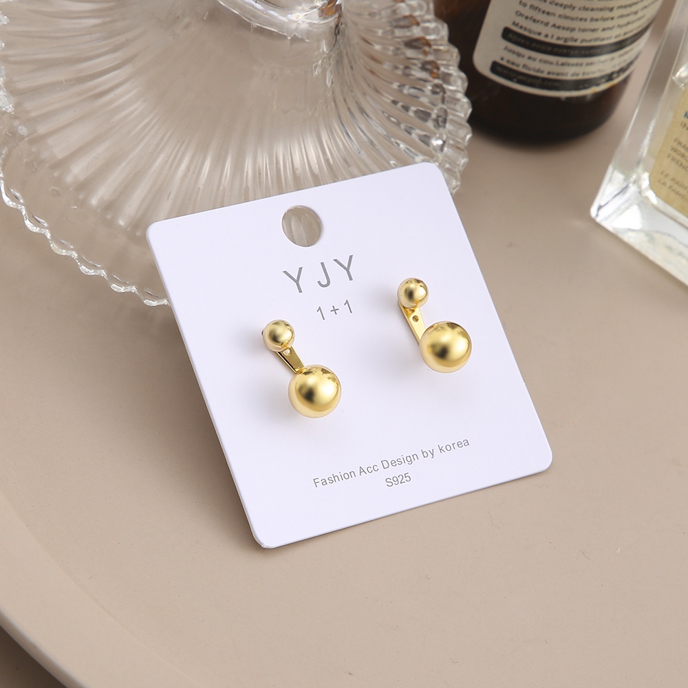 Anting Tusuk Gantung Bahan Metal Warna Gold Desain Bulat Efek Cermin Adjustable Untuk Wanita