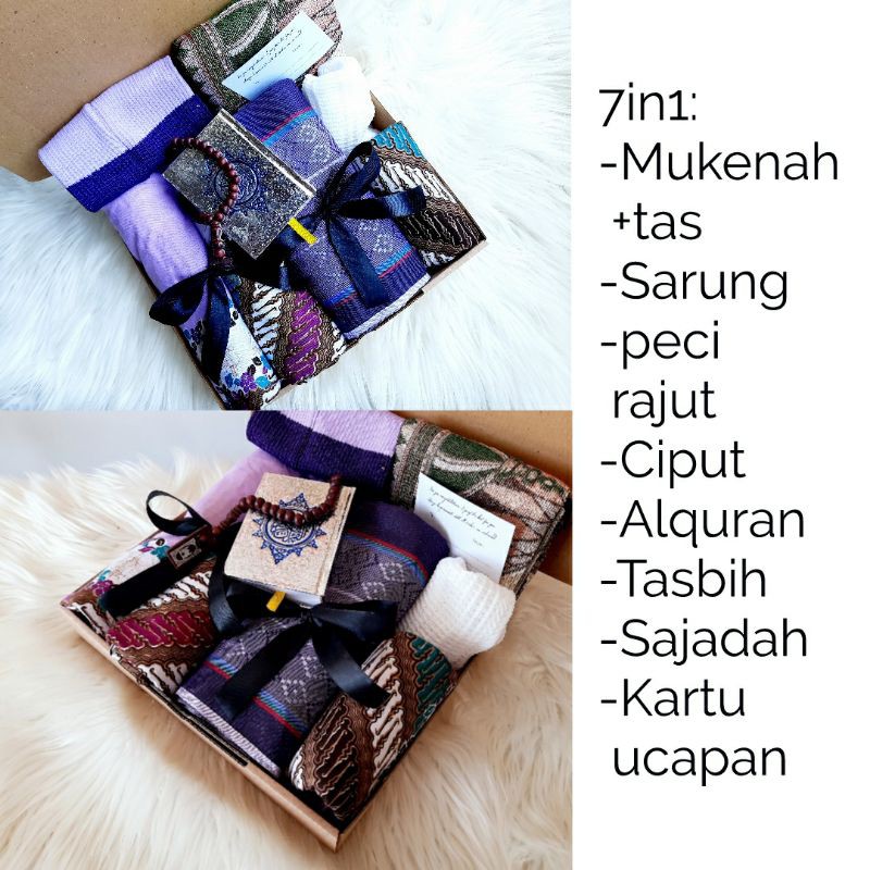 hamspers peralatan solat gift box mukenah sarung peci alquran kado islami sarung hamsper pria wanita