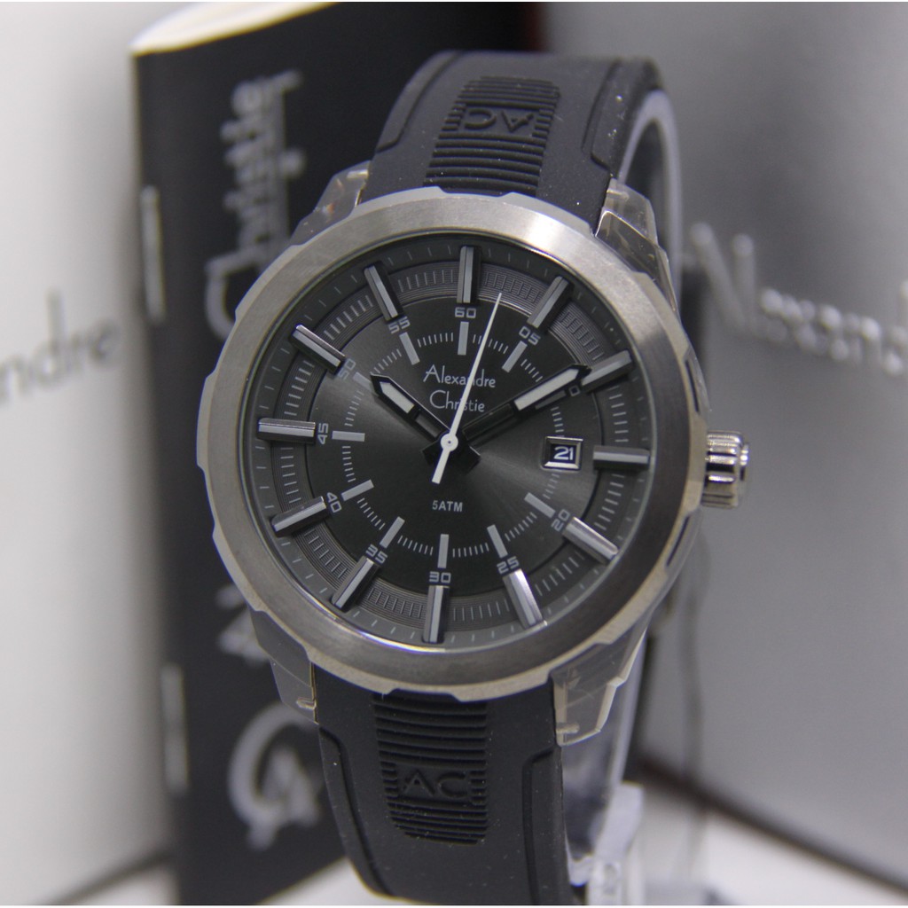 ALEXANDRE CHRISTIE 6553 PRIA RUBBER BLACK ORIGINAL AC6553 AC 6553 JAM TANGAN COWOK TALI KARET