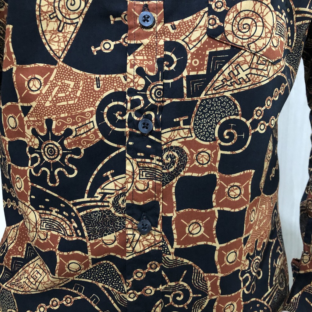 [GRIDLINE - LS071 Nature Black &amp; LS067 Colorful Black &amp; LS032 Light Brown] Kemeja Batik SlimFit Pria Katun Lengan Panjang Motif Elegan