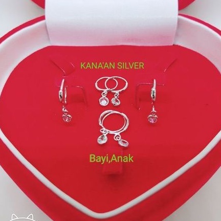 Anting bayi & anak perak 925 asli lapis emas putih ring gantung mata1diamond putih kilau perak asli 