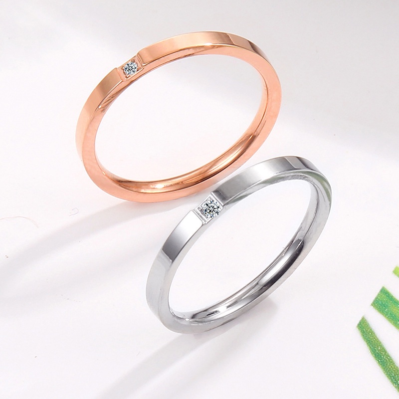 Jepang dan slim gaya Korea YILI tunggal Berlian Imitasi cincin rose emas mikro bertatahkan Berlian b