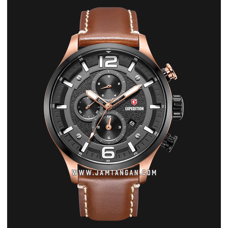 Expedition E 6775 MC LBRBA Chronograph Men Black Dial Brown Leather Strap