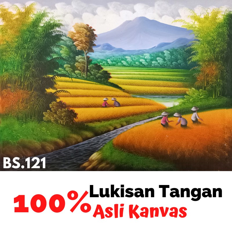 Lukisan Pemandangan Sawah Pajangan Lukisan Dekorasi Ruang Tamu Hiasan Dinding Lukisan Cat Minyak