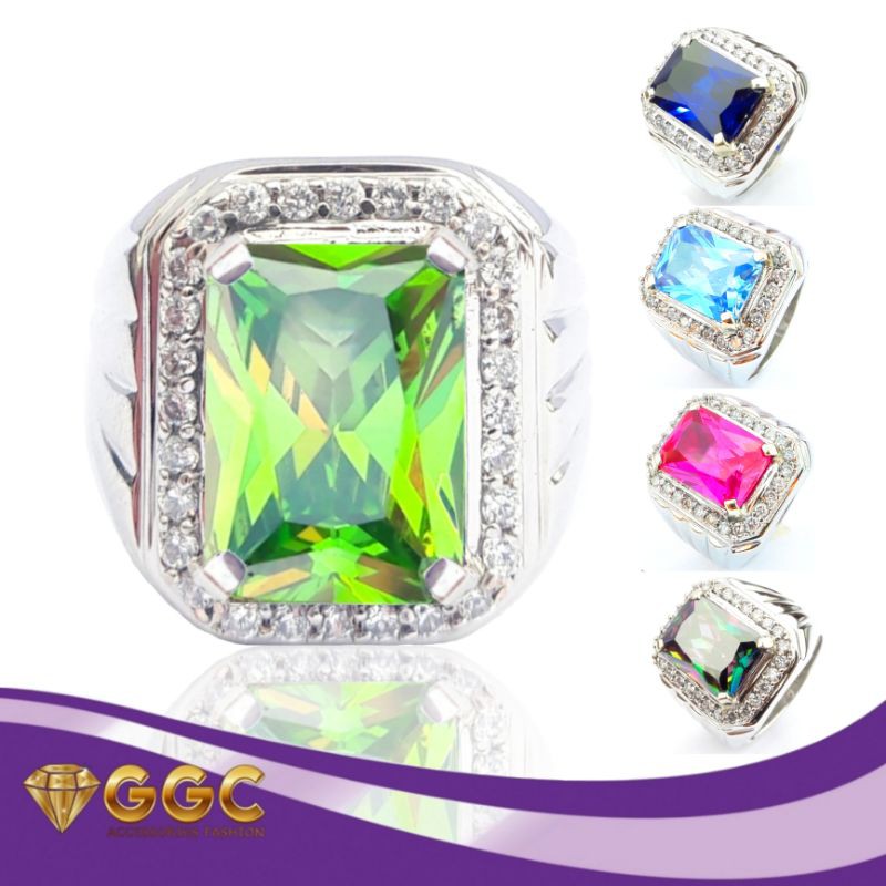 Cincin Batu Green Aquamarine Blue Topaz Rose Siam King Safir Mystic Quartz Merah Siam Kecubung